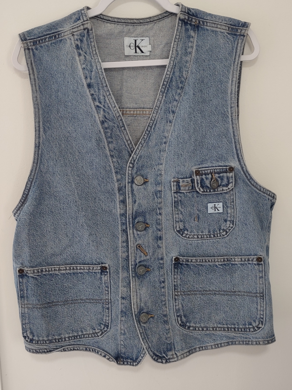 Vintage Calvin Klein Light Blue Denim Mechanics Vest - Men XL *Read